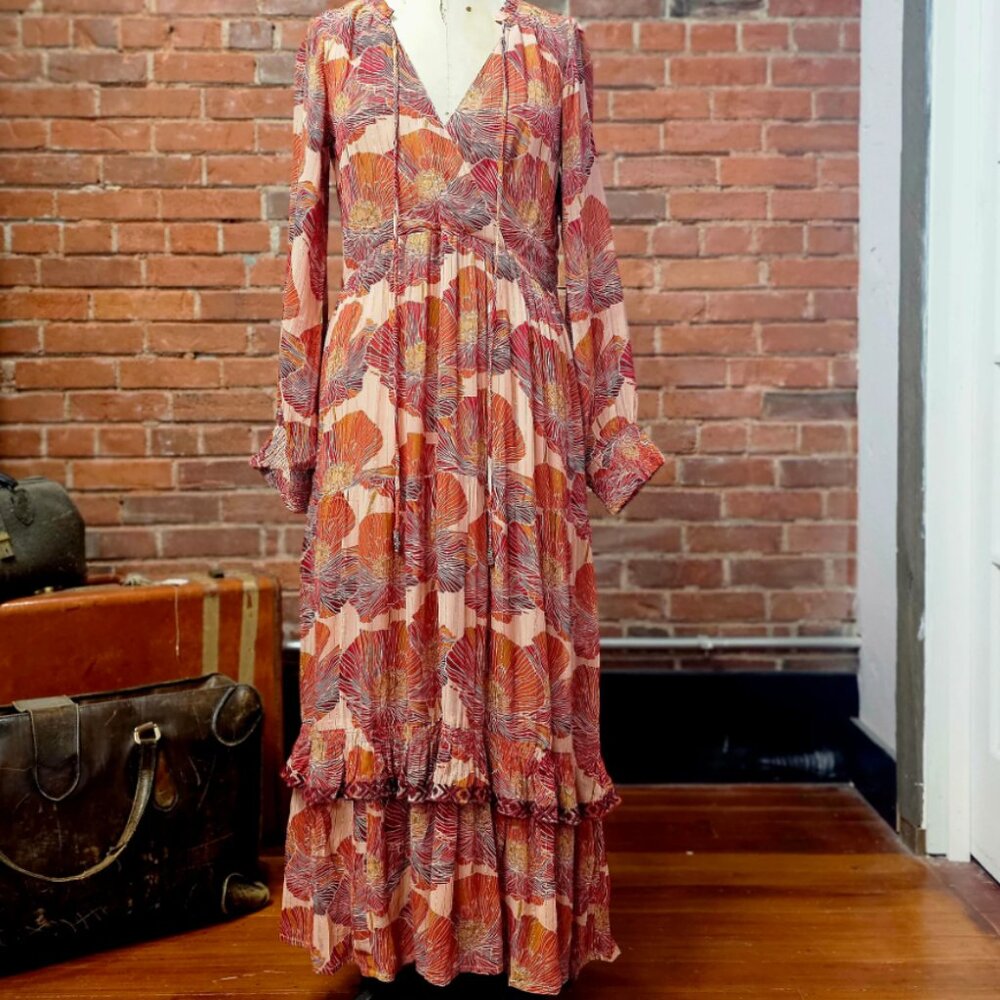 Magenta & Gold Art Deco Maxi Dress NEW